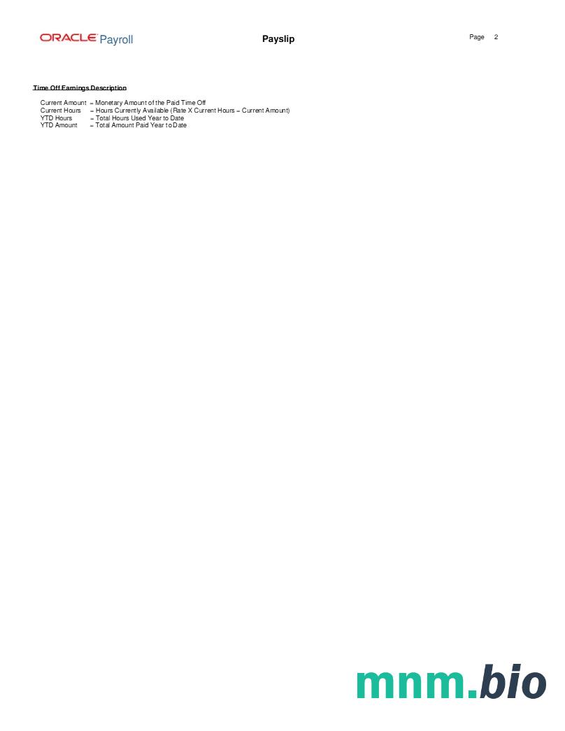 Szablon odcinka wypłaty Oracle Payroll Advantage Sales & Marketing LLC w formatach Word i PDF, 2